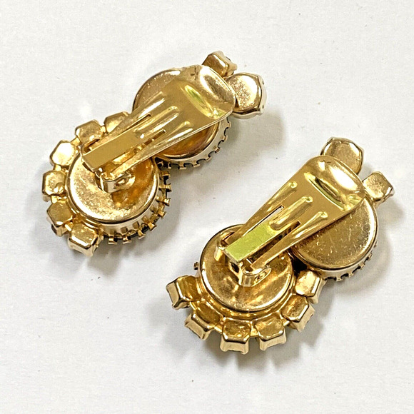 Vintage Clip On Earrings Bold Chunky Runway Greens & Goldtone Statement Jewelry - Picture 2 of 8